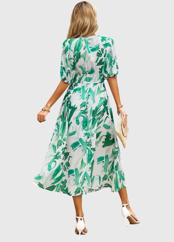 Chloe – Floral Print Puff Sleeve Wrap Midi Dress