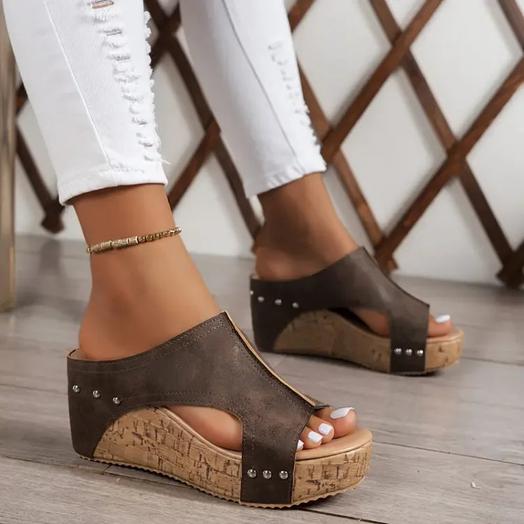 Savannah – Studded Cork Platform Wedge Sandals