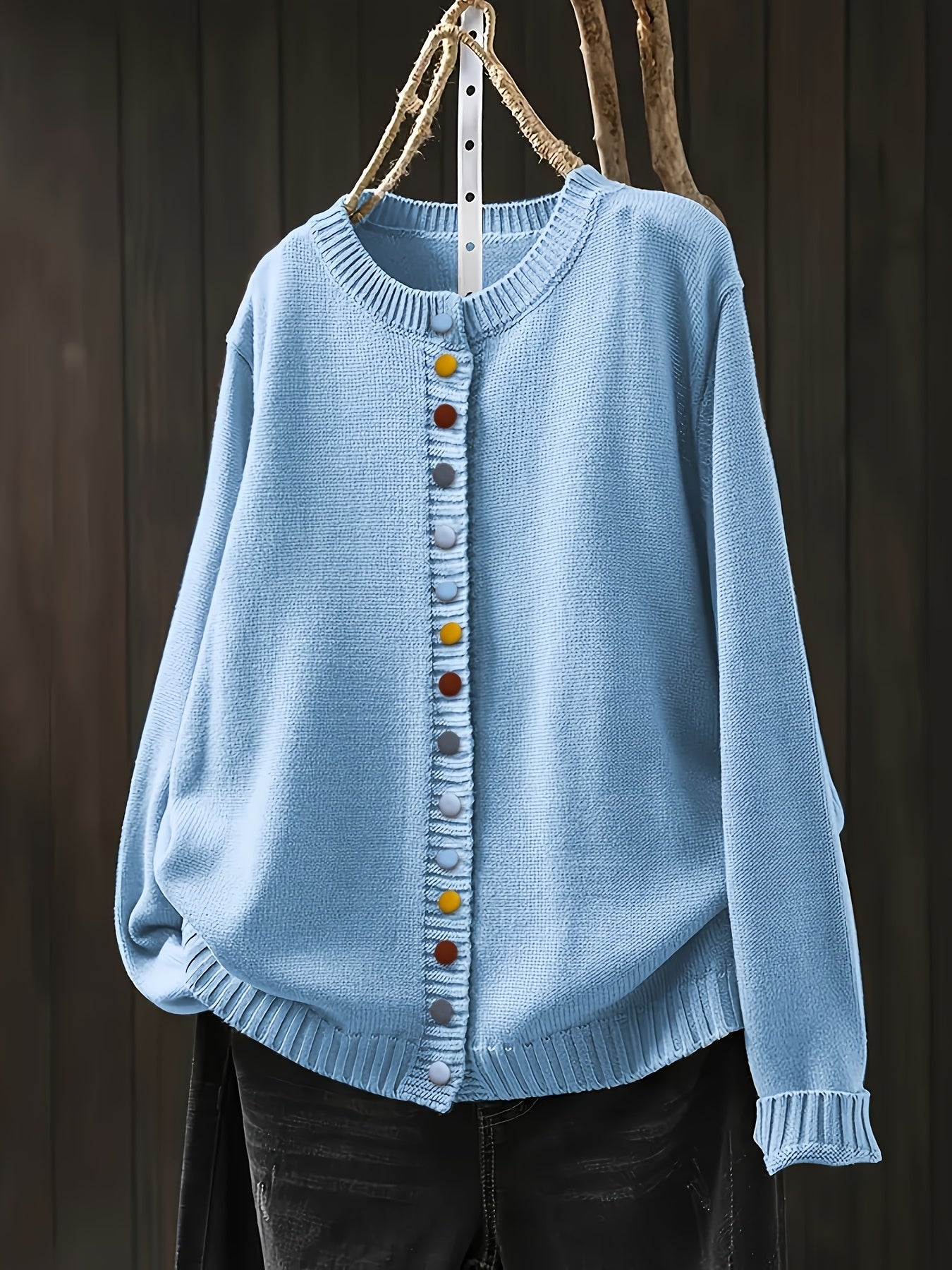 Catalina – Contrast Button Crew Neck Knit Cardigan