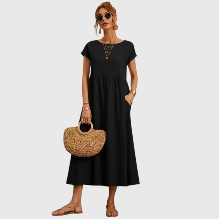 Fiona – Crew Neck A Line Summer Midi Dress