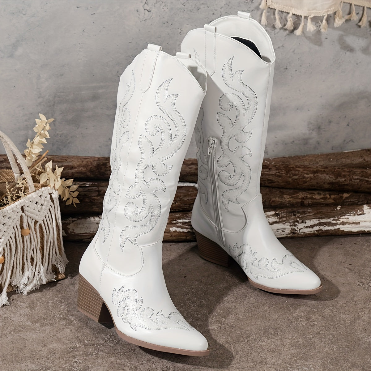 Phoebe – Embroidered Knee High Western Boots