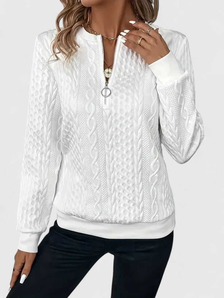 Anna – Cable Knit Half Zip Collared Sweater