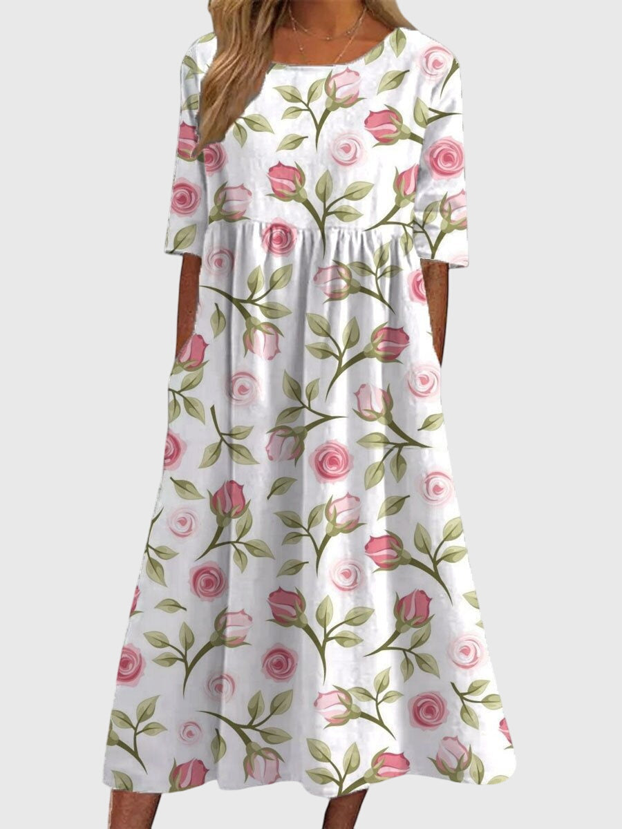Camille – Floral Print Scoop Neck Flowy Midi Dress