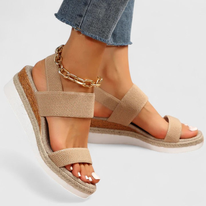 Sofia – Stretch Knit Crossover Wedge Sandals