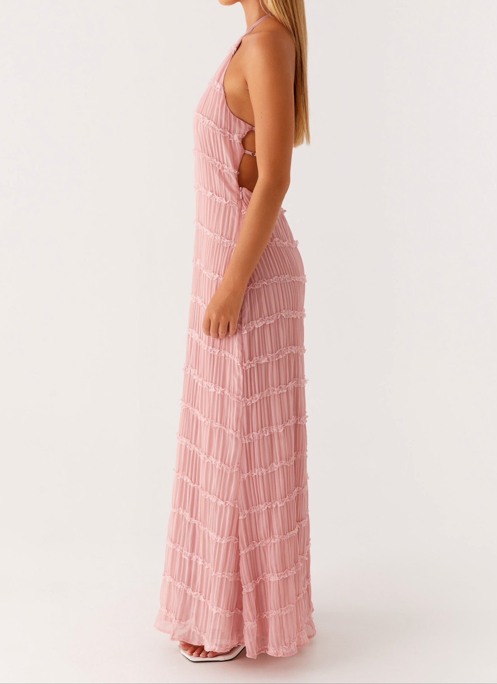 Quinn – Geometric Print Halter Wedding Guest Maxi Dress
