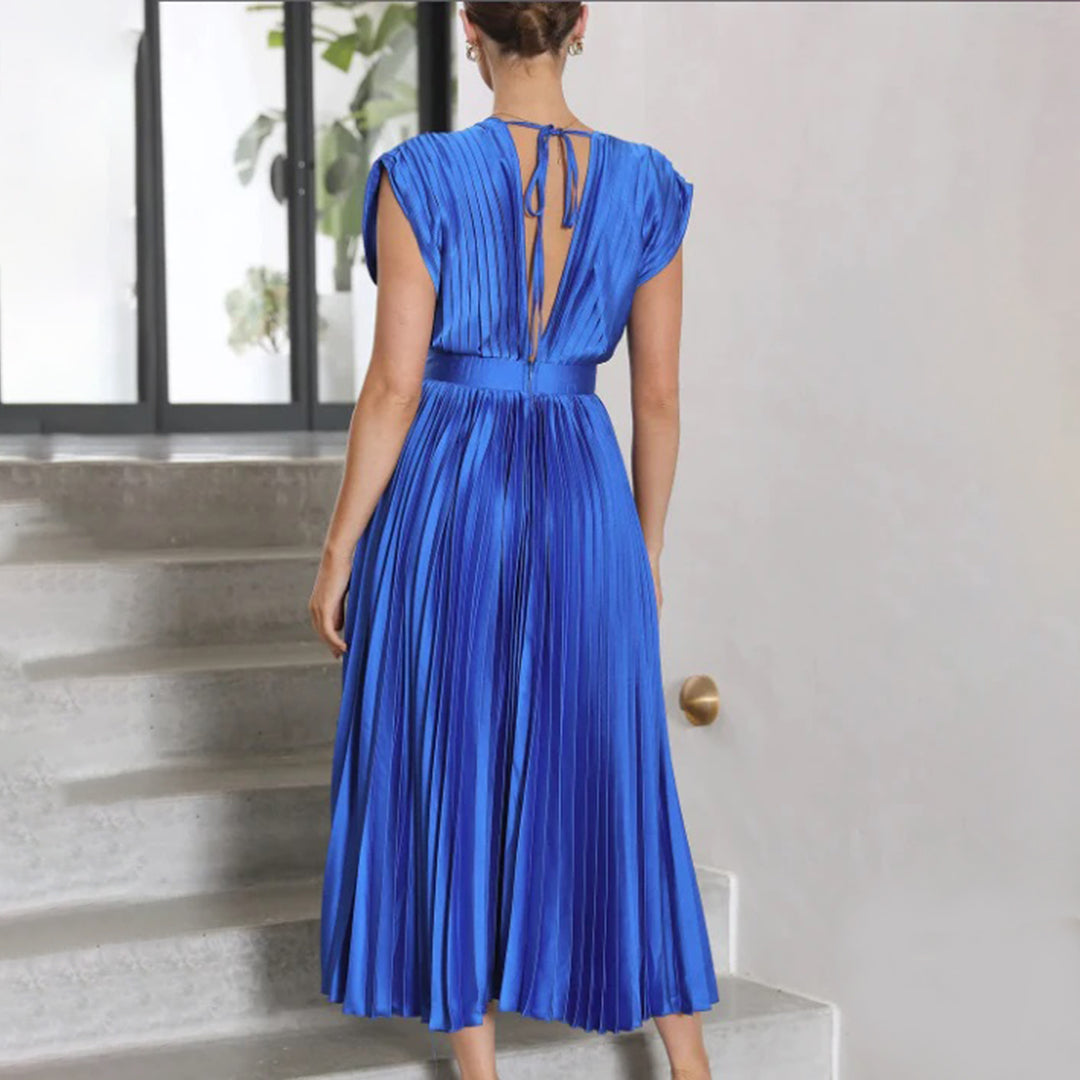 Beatrice – Pleated V Neck Wedding Guest Maxi Dress