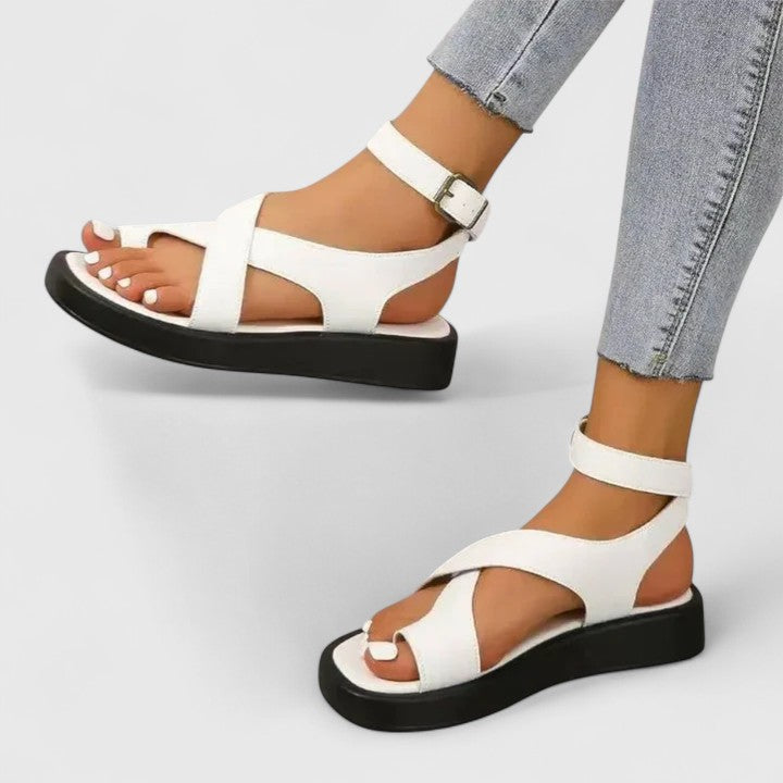 Josie – Toe Loop Ankle Strap Flat Sandals