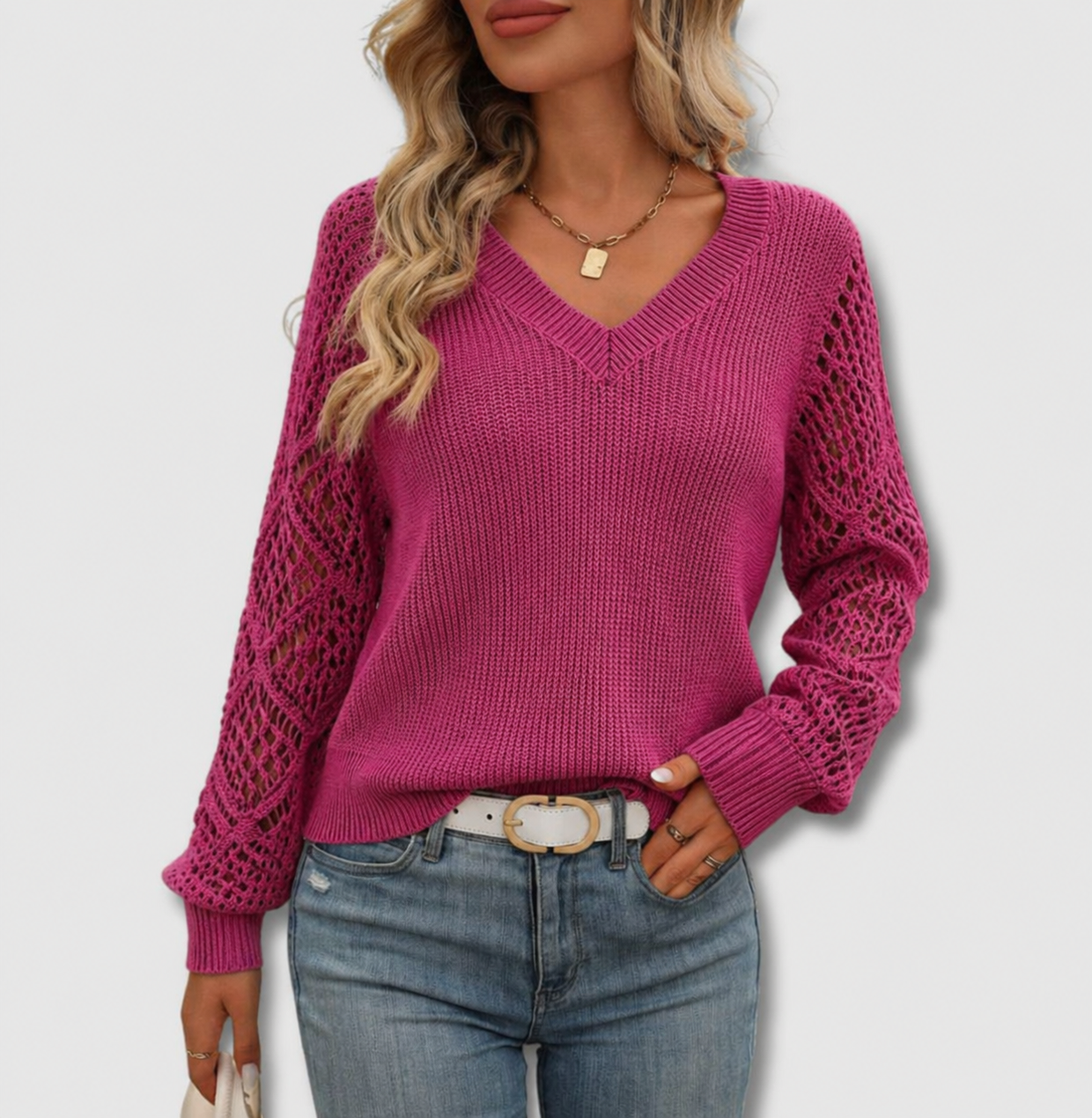 Juniper – Pointelle Knit V Neck Sweater
