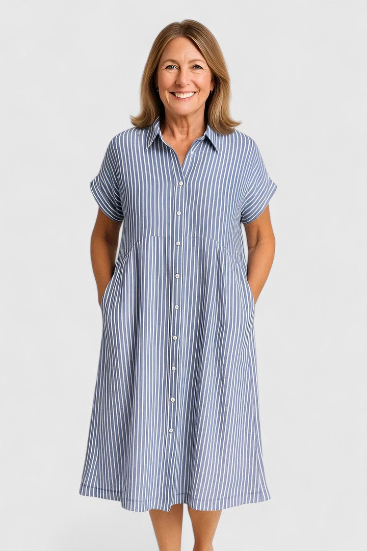 Fiona – Collared Short Sleeve Midi Shirt Dress