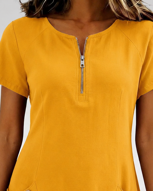 Briar – Zip Neck Short Sleeve Shift Dress