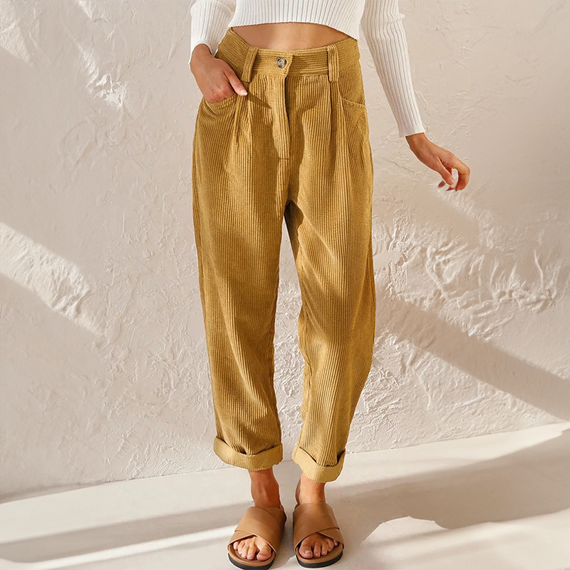 Andrea – Corduroy Pleated Tapered Pants