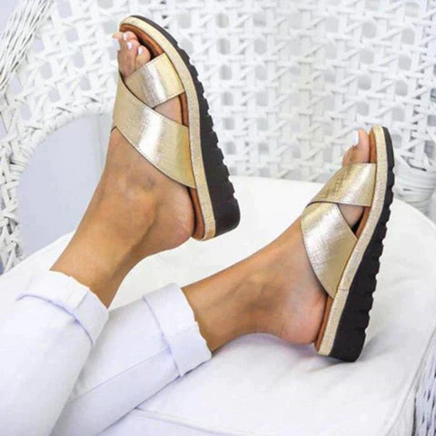 Sadie – Crisscross Platform Slide Sandals