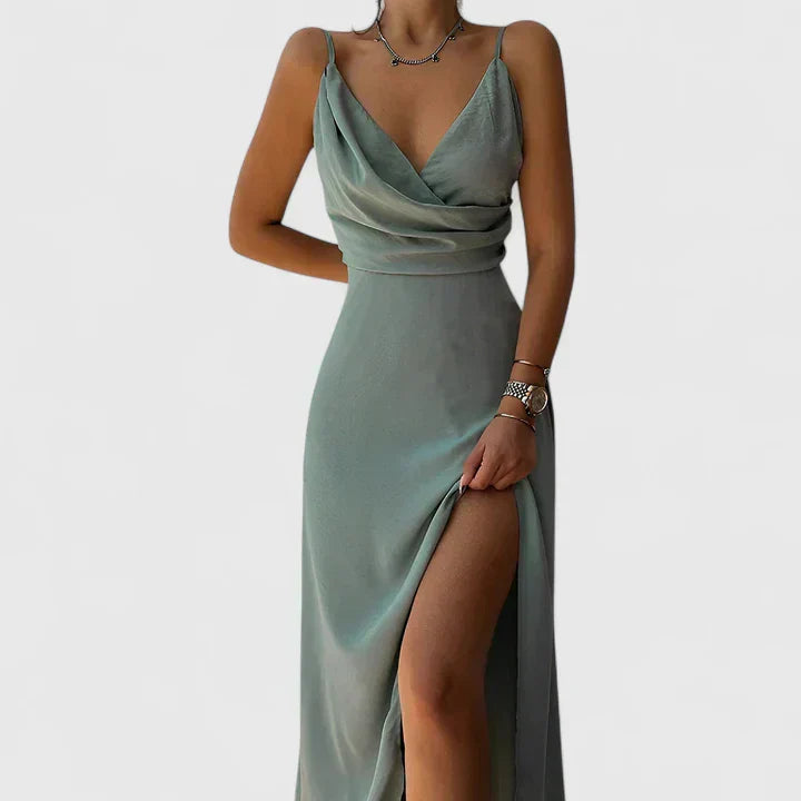 Cora – V Neck High Slit Wrap Maxi Dress