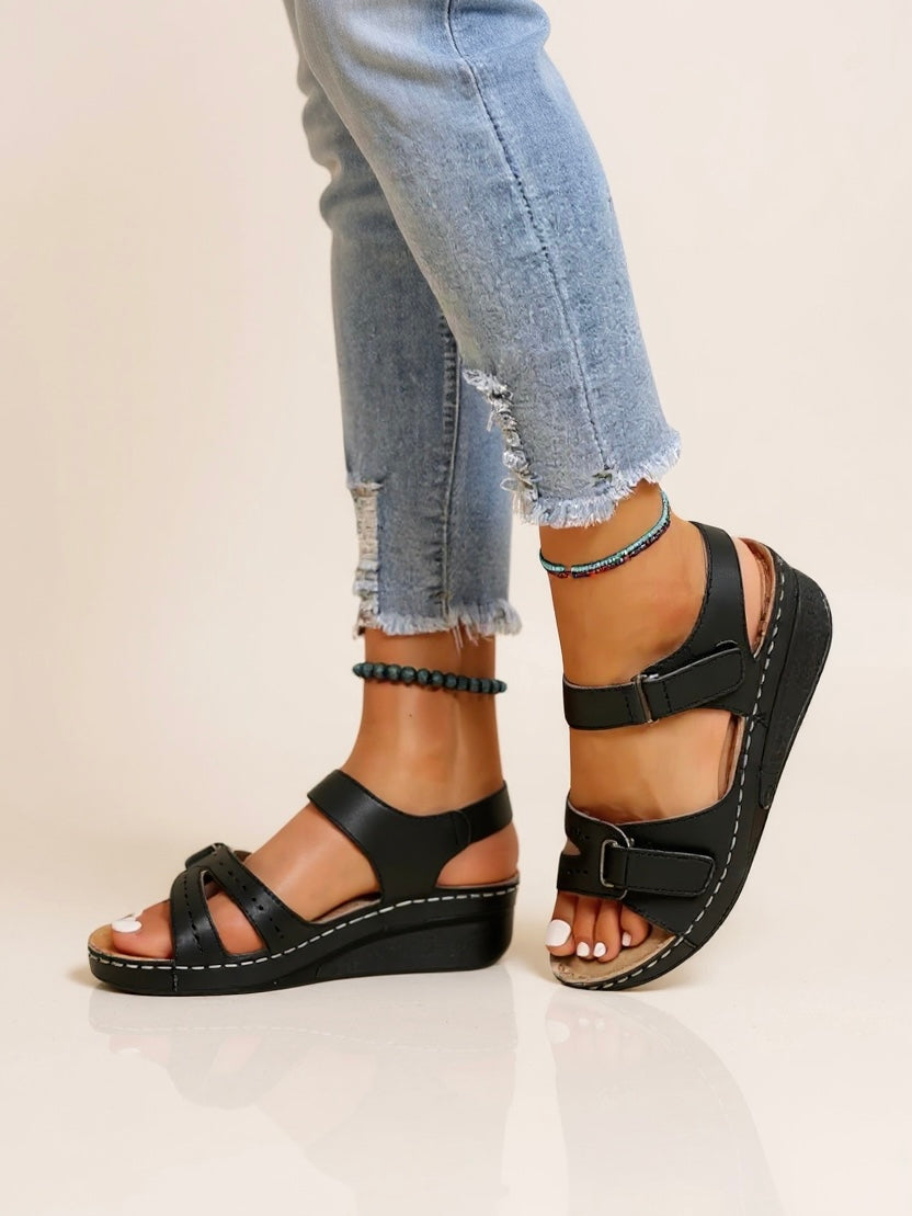 Jade – Open Toe Ankle Strap Low Wedge Sandals