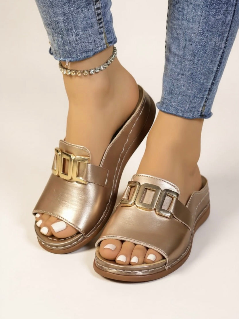 Hailey – Cushioned Low Wedge Slide Sandals