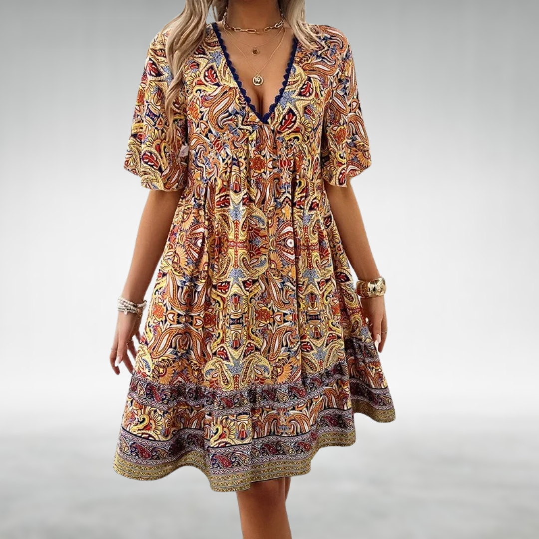 Faith – Paisley Boho Print Tiered Mini Dress