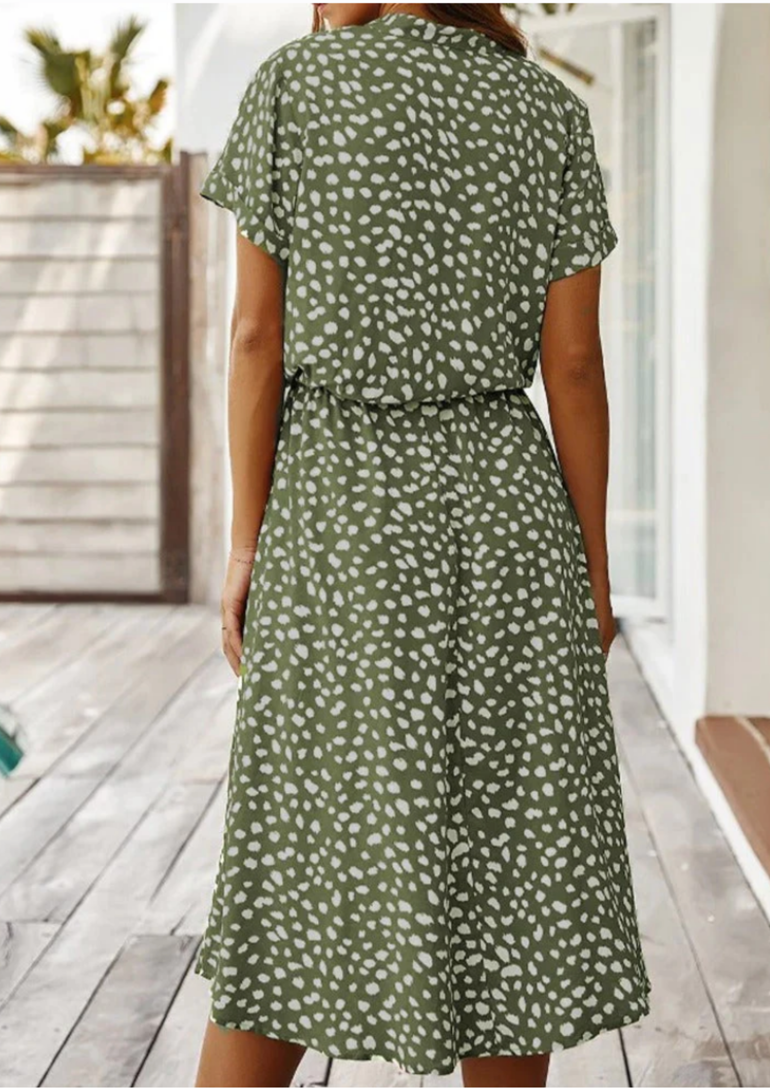Aurora – Spotted Print Short Sleeve A Line Midi Dress