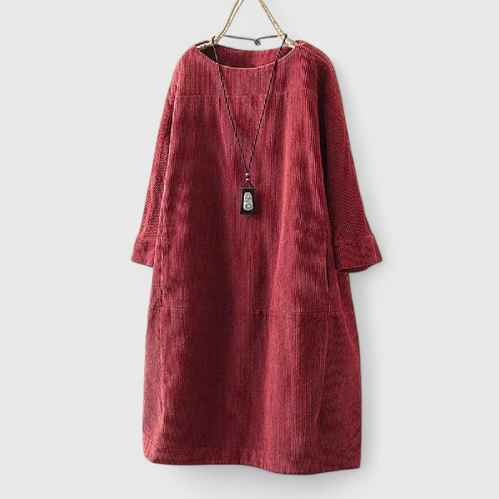 Octavia – Corduroy Long Sleeve Shift Dress