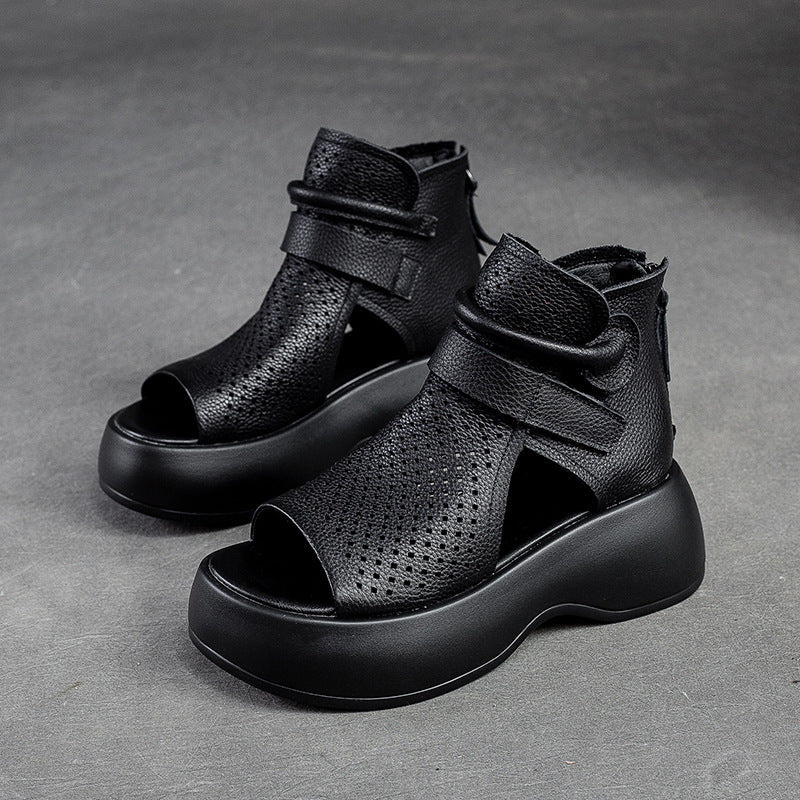 Jolene – Perforated Peep Toe Platform Sandal Boots
