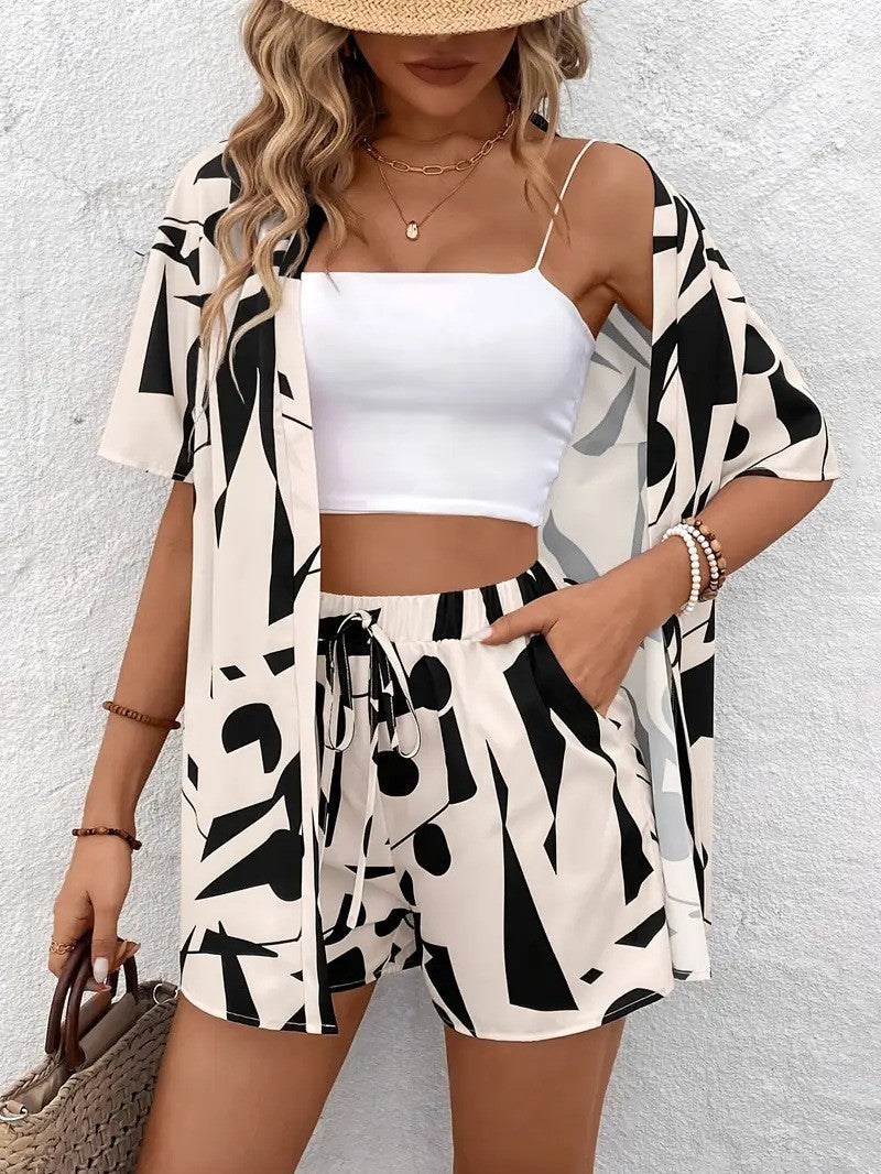 Bella – Floral Kimono Cardigan and Shorts Set