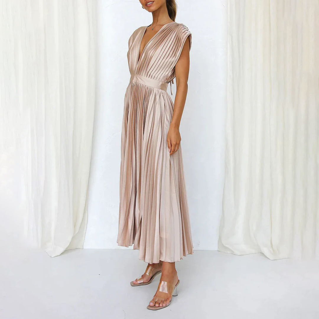 Beatrice – Pleated V Neck Wedding Guest Maxi Dress