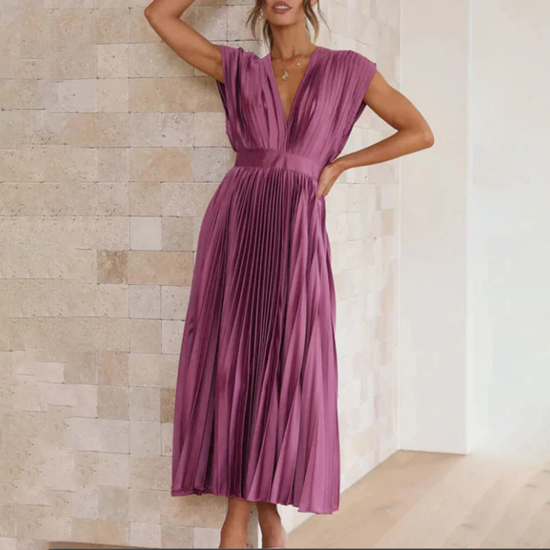 Beatrice – Pleated V Neck Wedding Guest Maxi Dress
