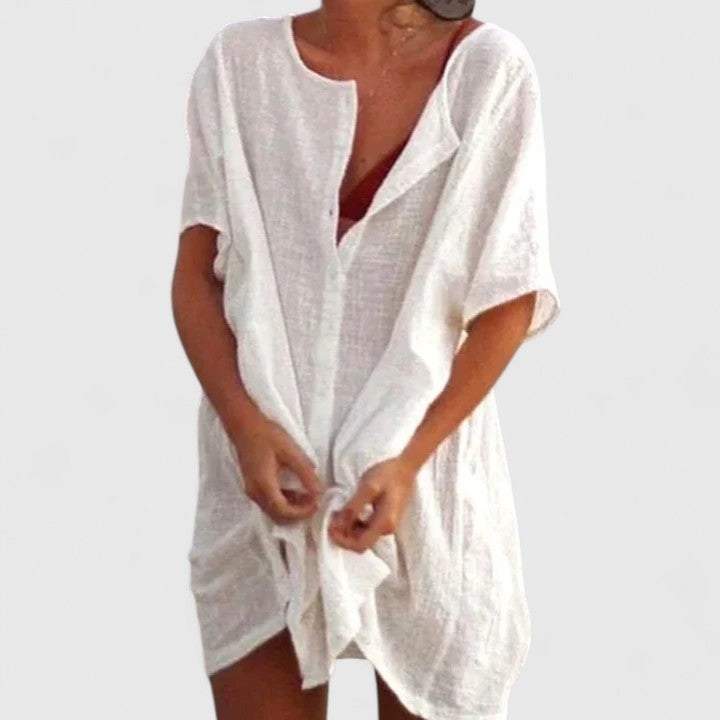 Gianna – V Neck 3/4 Sleeve Beach Tunic Dress