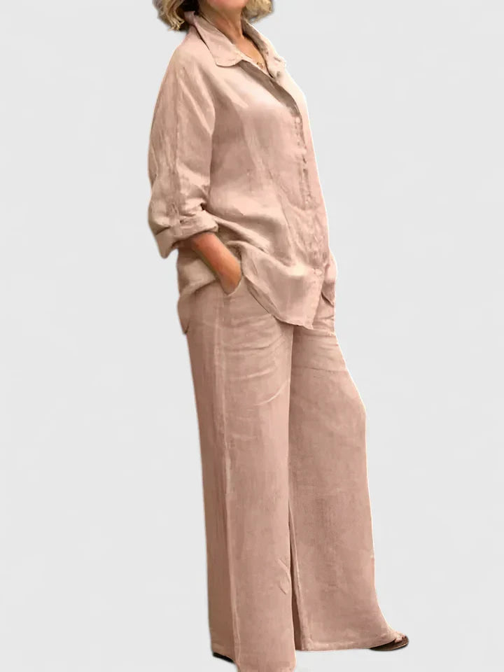 Felicity – Button Up Shirt And Wide Leg Pants Set