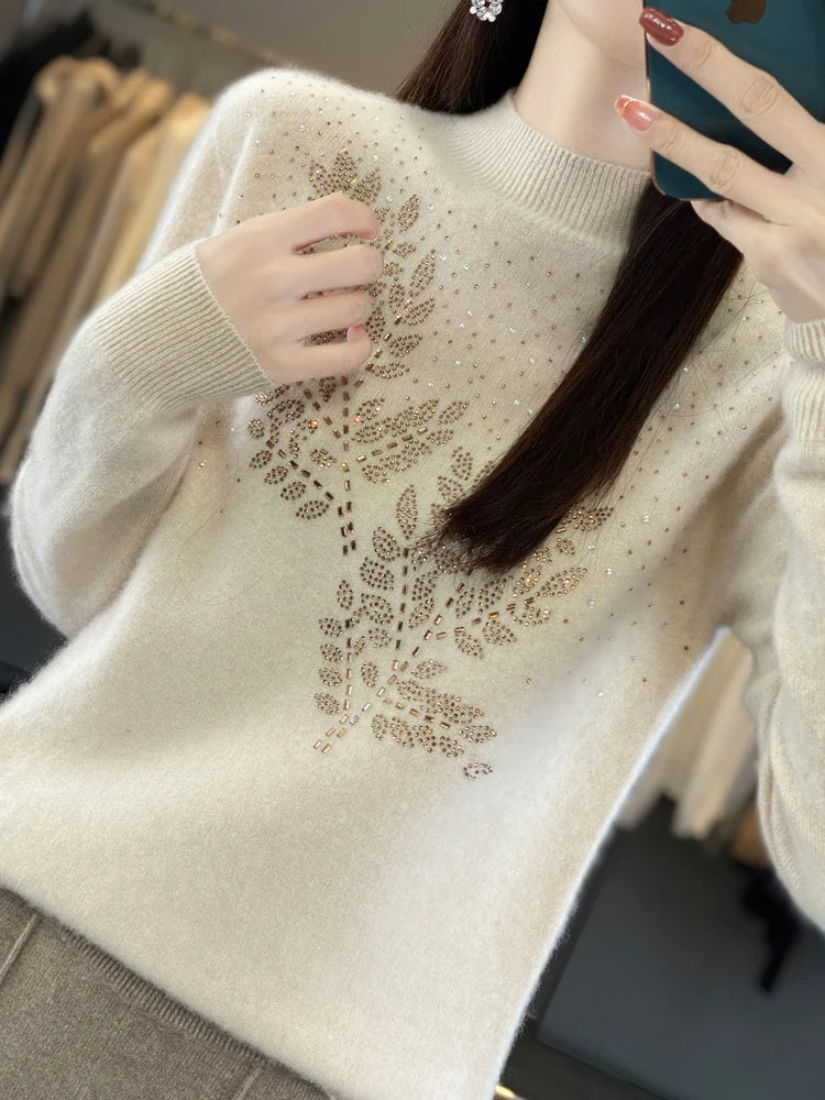 Frances – Embellished Mock Neck Knit Sweater