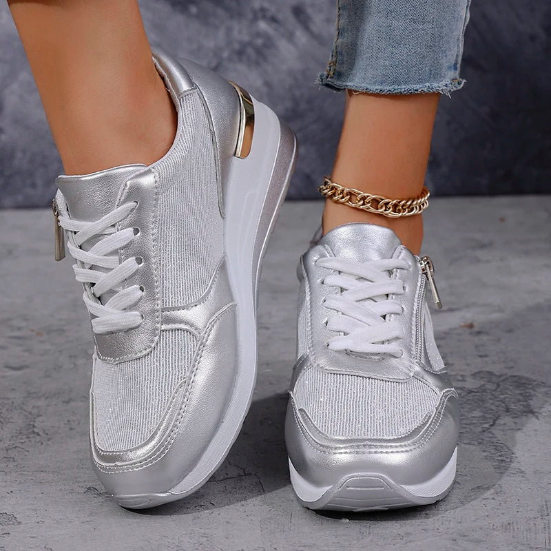 Della – Metallic Hidden Wedge Platform Sneakers