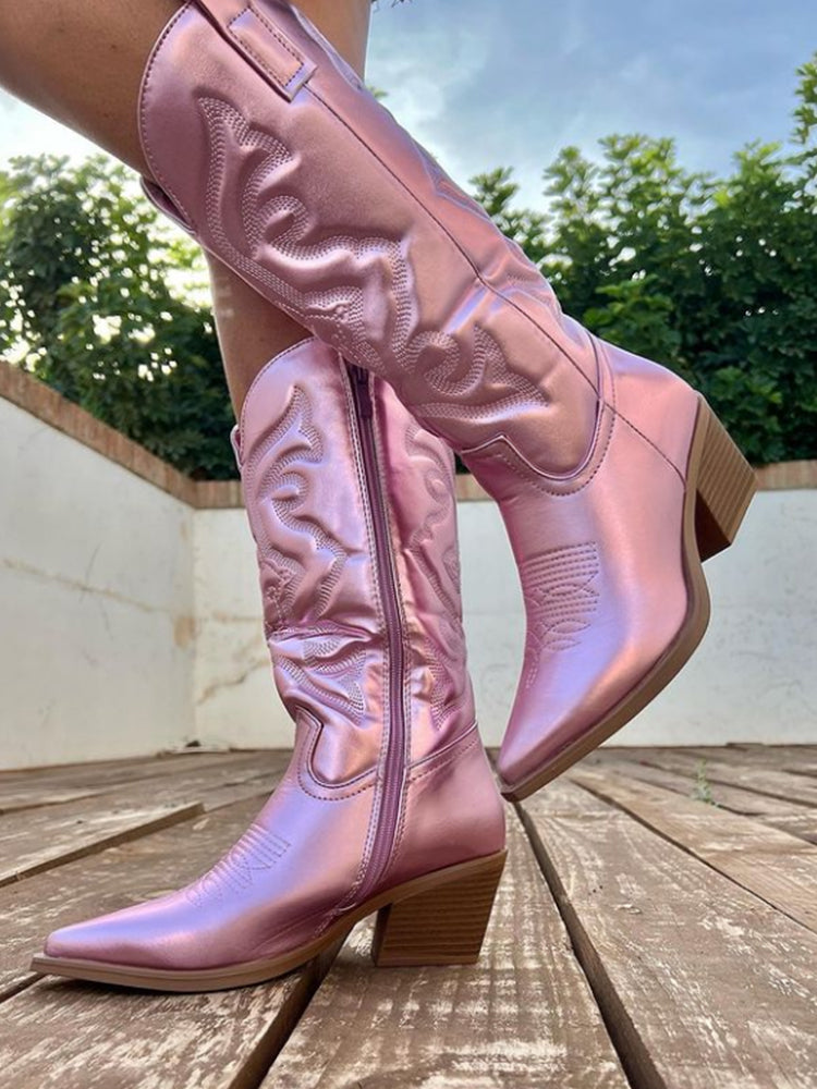 Jasmine – Metallic Embroidered Western Ankle Boots