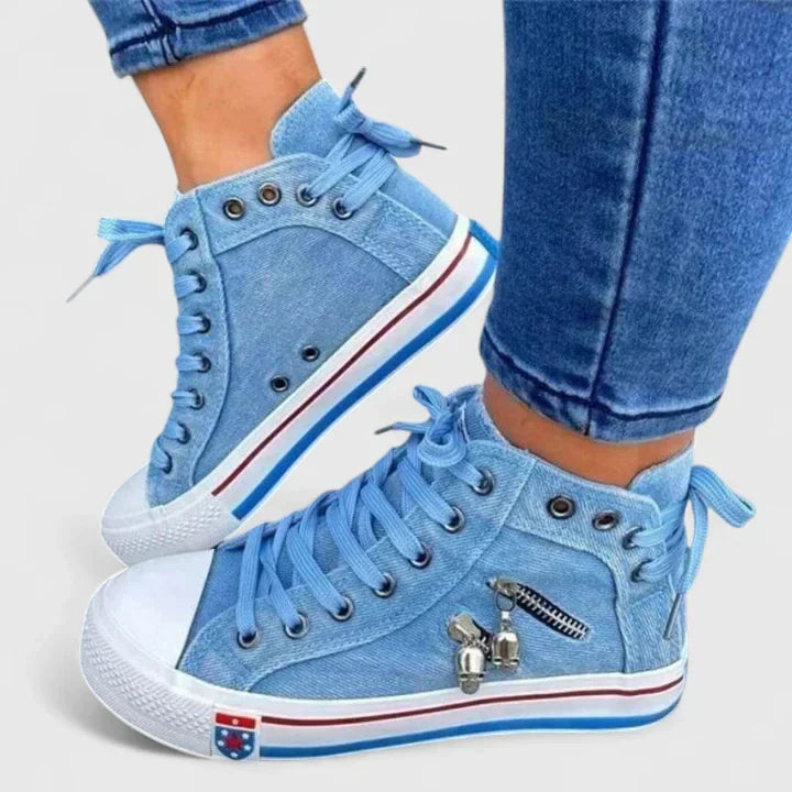 Olivia – Denim High Top Lace Up Sneakers