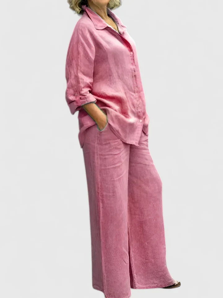 Felicity – Button Up Shirt And Wide Leg Pants Set