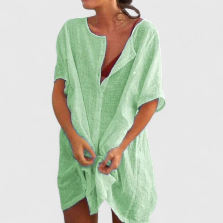 Gianna – V Neck 3/4 Sleeve Beach Tunic Dress