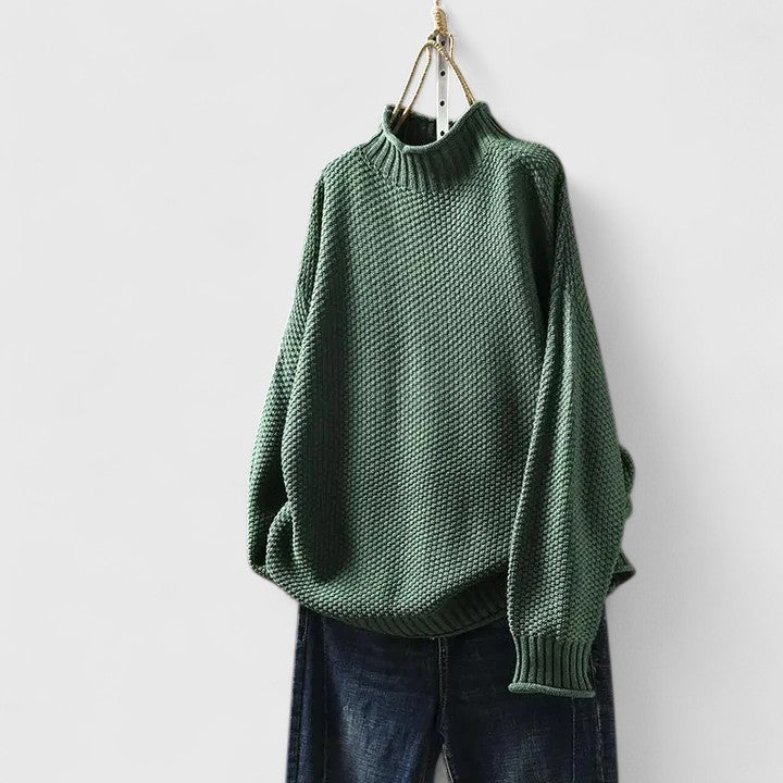 Ellie – Mock Neck Draped Knit Sweater