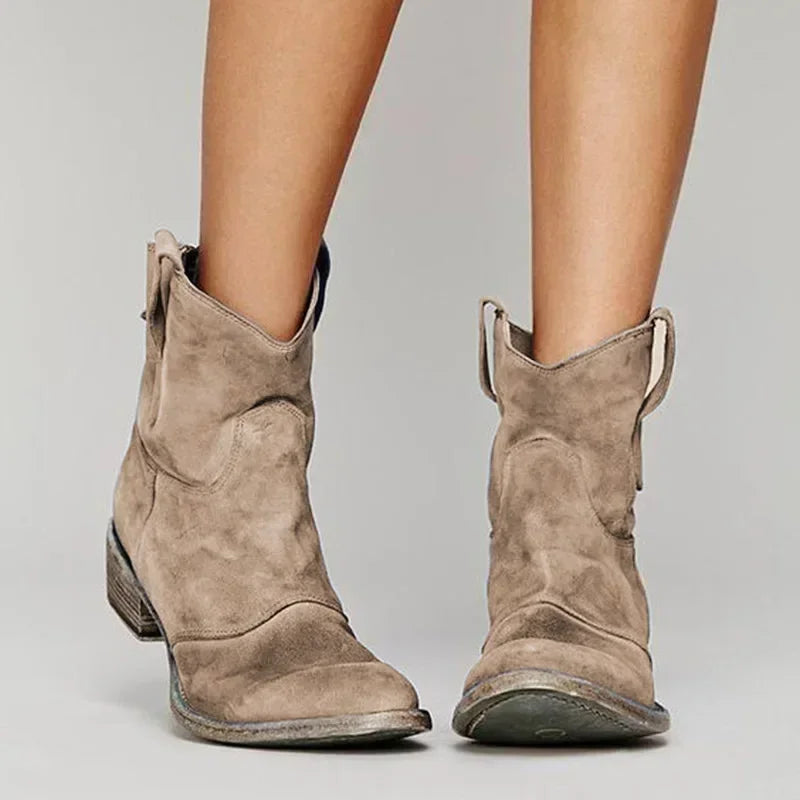 Scarlett – Suede Fringe Western Ankle Boots