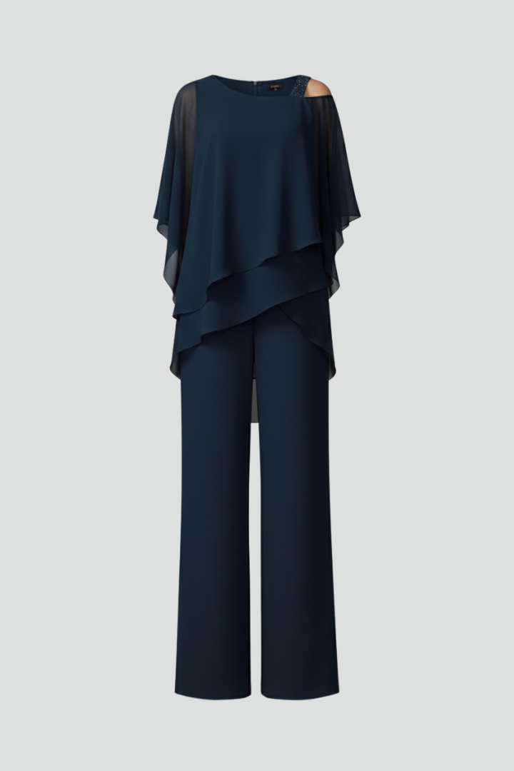 Camille – Cold Shoulder Ruffle Wide Leg Jumpsuit