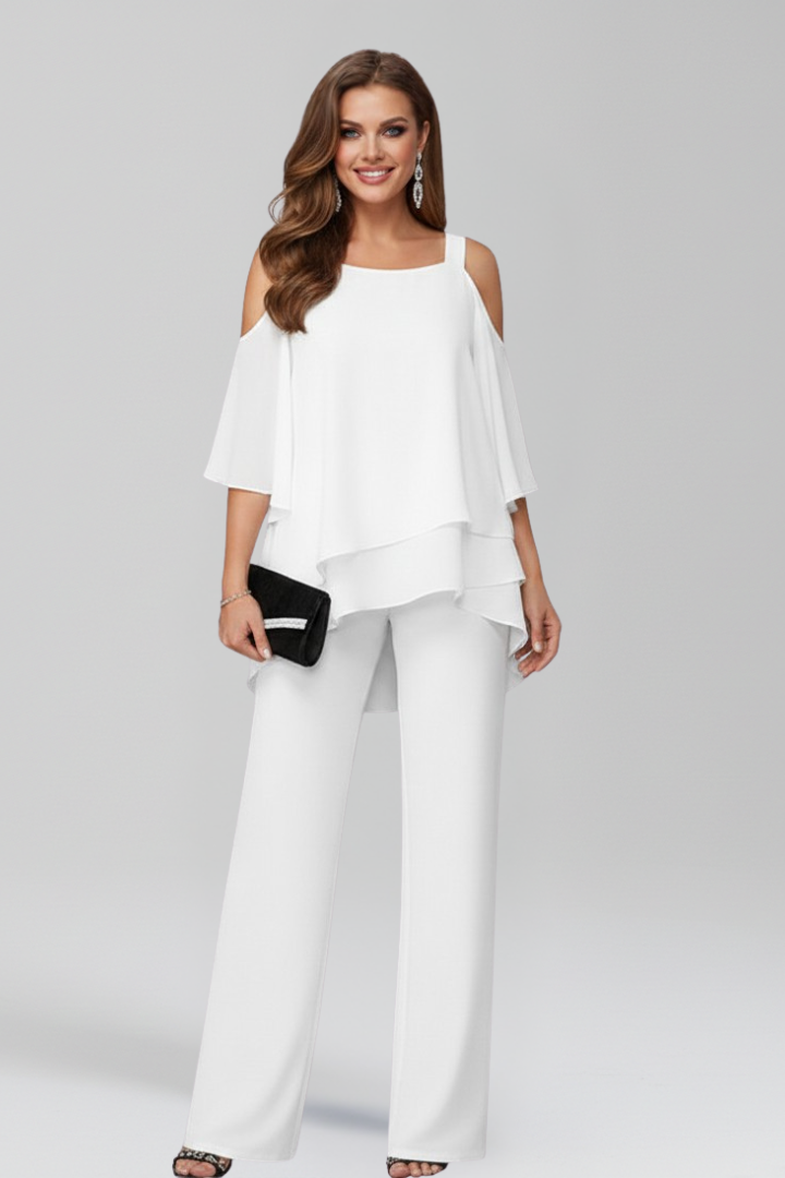 Camille – Cold Shoulder Ruffle Wide Leg Jumpsuit