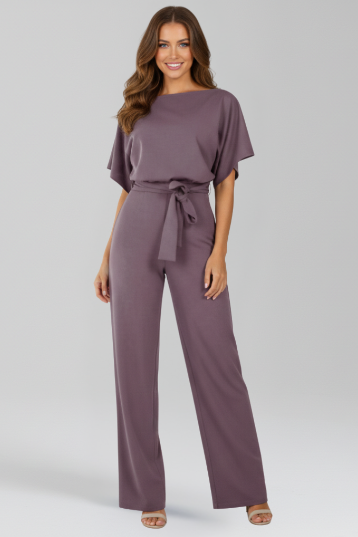 Peyton – Short Sleeve Tie Waist Straight Leg Jumpsuit