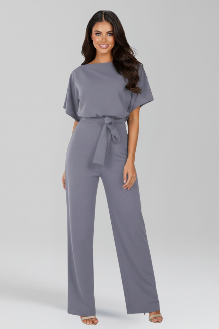 Peyton – Short Sleeve Tie Waist Straight Leg Jumpsuit