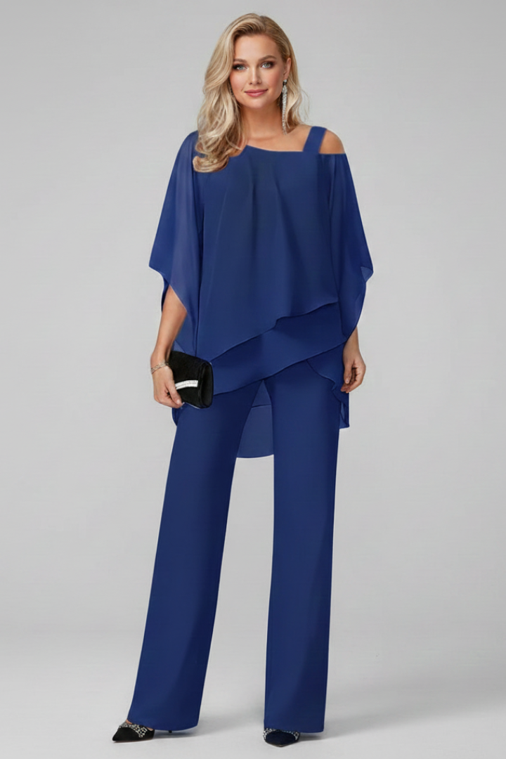 Aurora – Cold Shoulder Cape Top and Pants Set