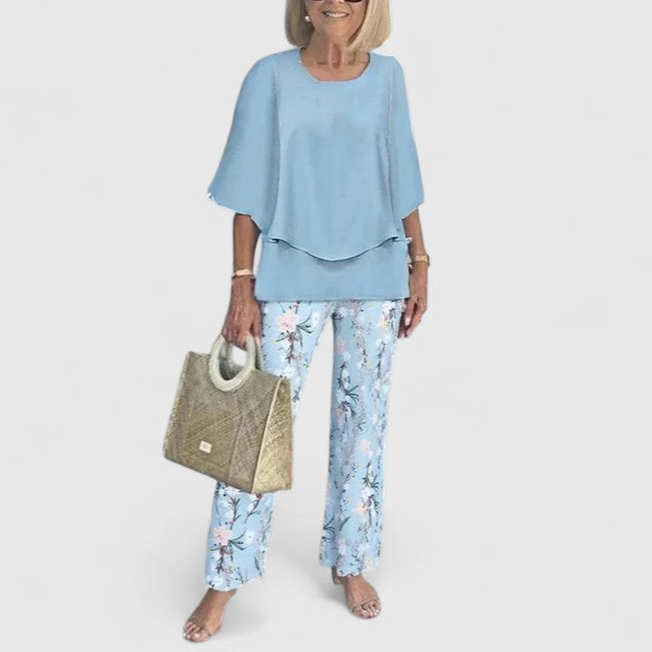 Brooklyn – Short Sleeve Top and Floral Print Wide Leg Pants Set