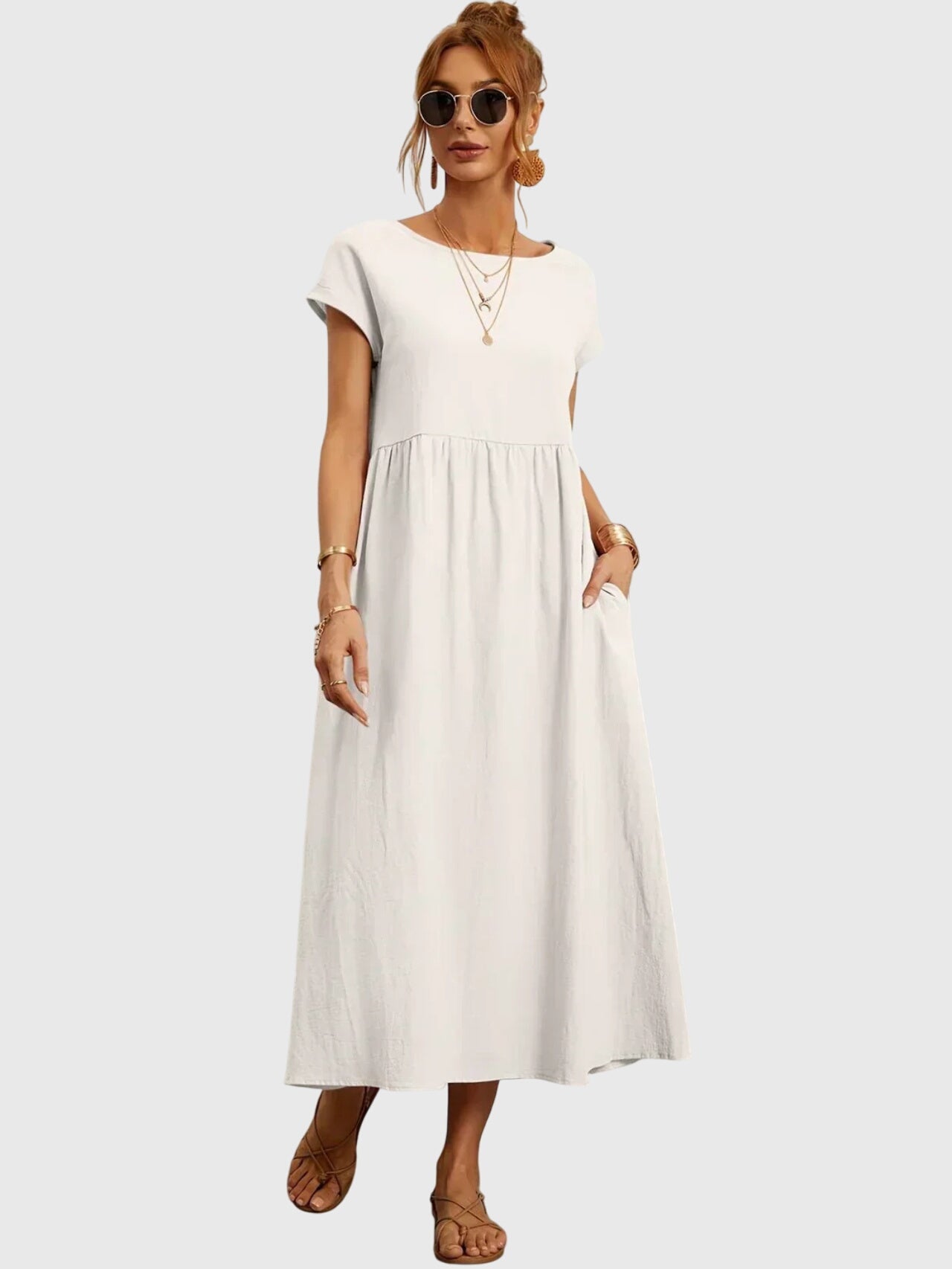 Paisley – Crew Neck Short Sleeve A Line Midi Dress