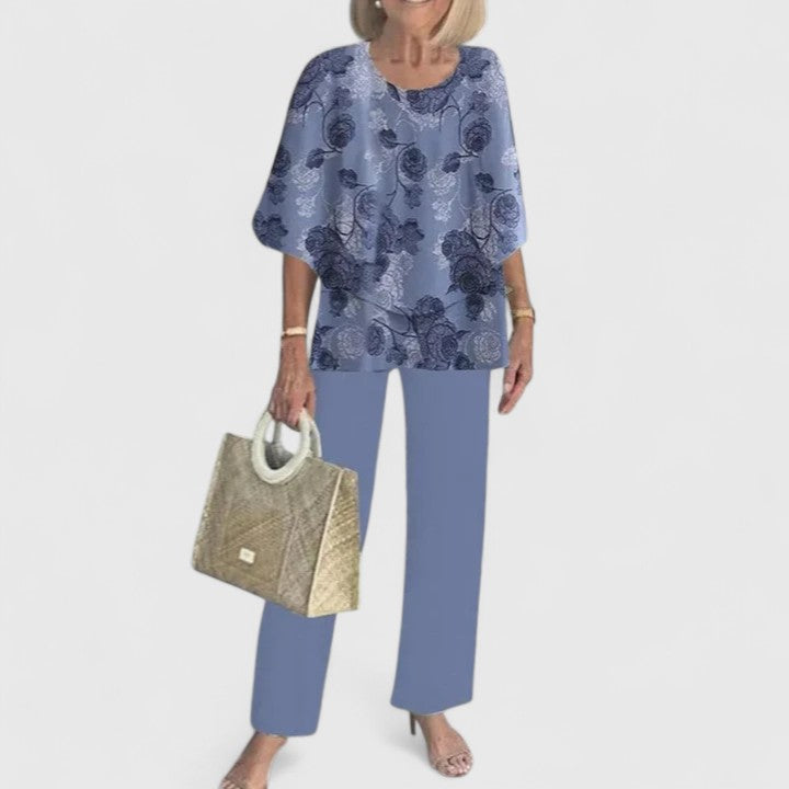 Brooklyn – Short Sleeve Top and Floral Print Wide Leg Pants Set