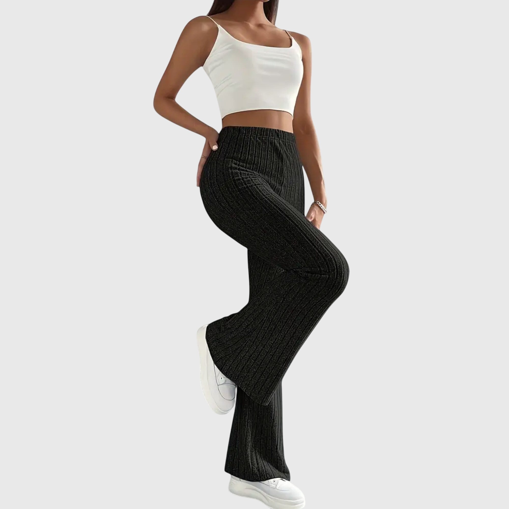 Sloane – Striped Ribbed Flare Pants
