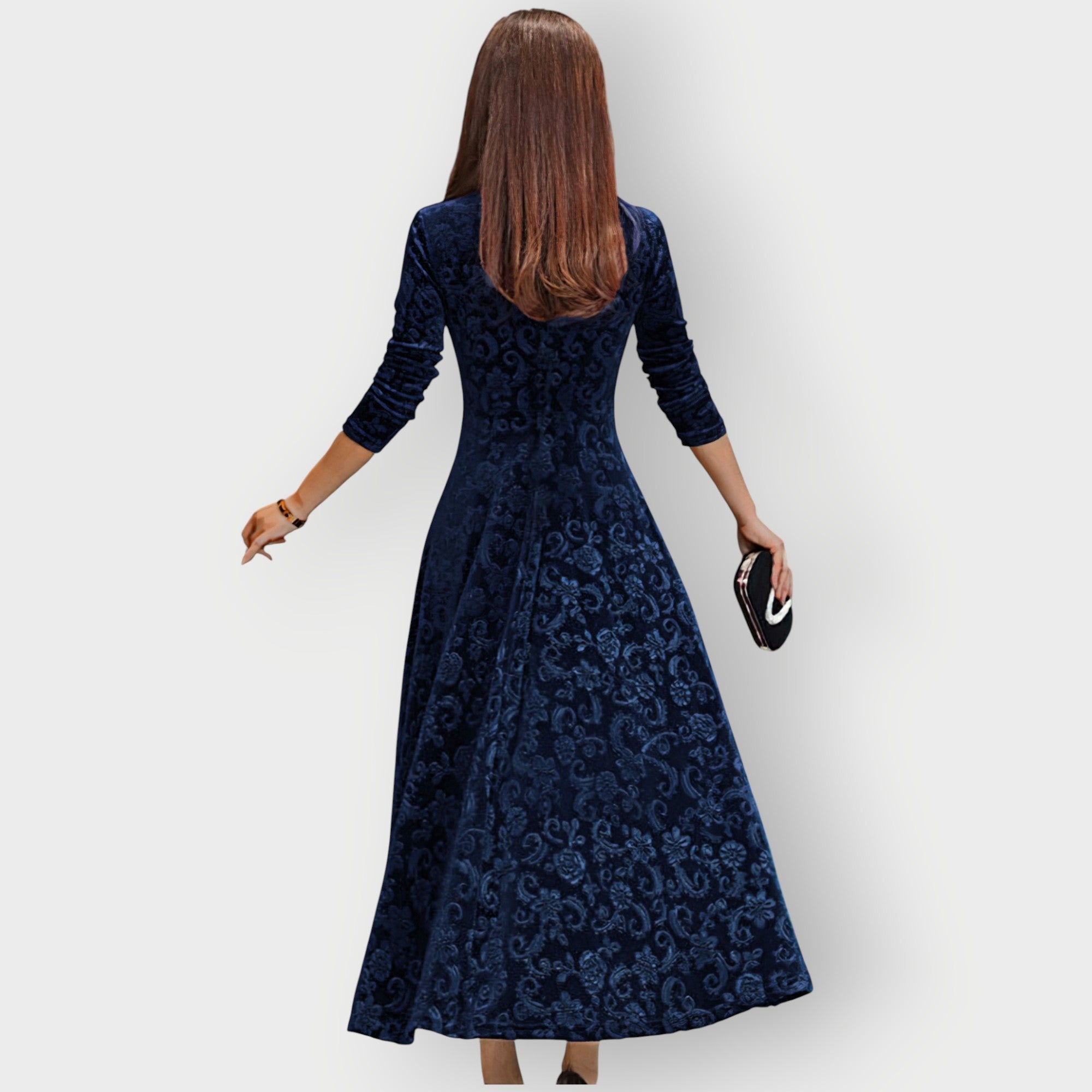 Cara – Velvet V Neck A Line Cocktail Midi Dress