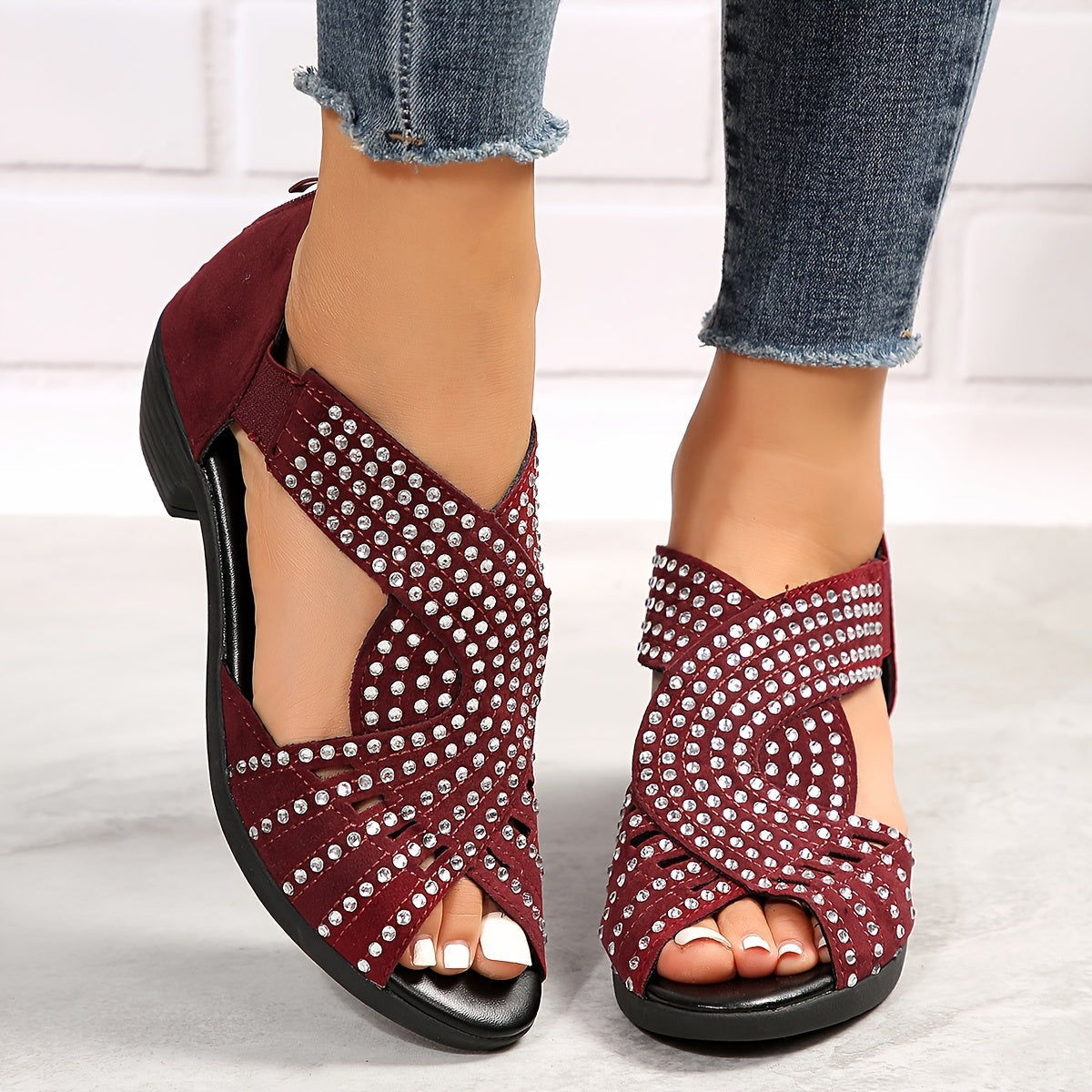 Bailey – Studded Crisscross Block Heel Sandals