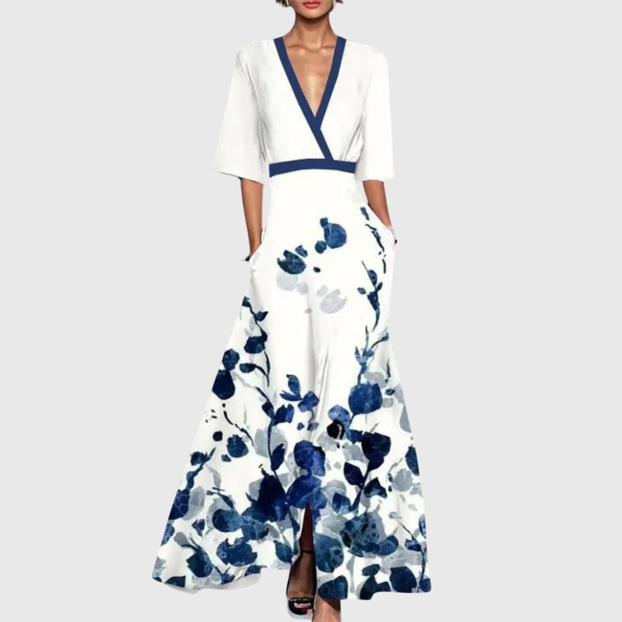 Adelaide – Floral Print Wrap Long Sleeve Maxi Dress
