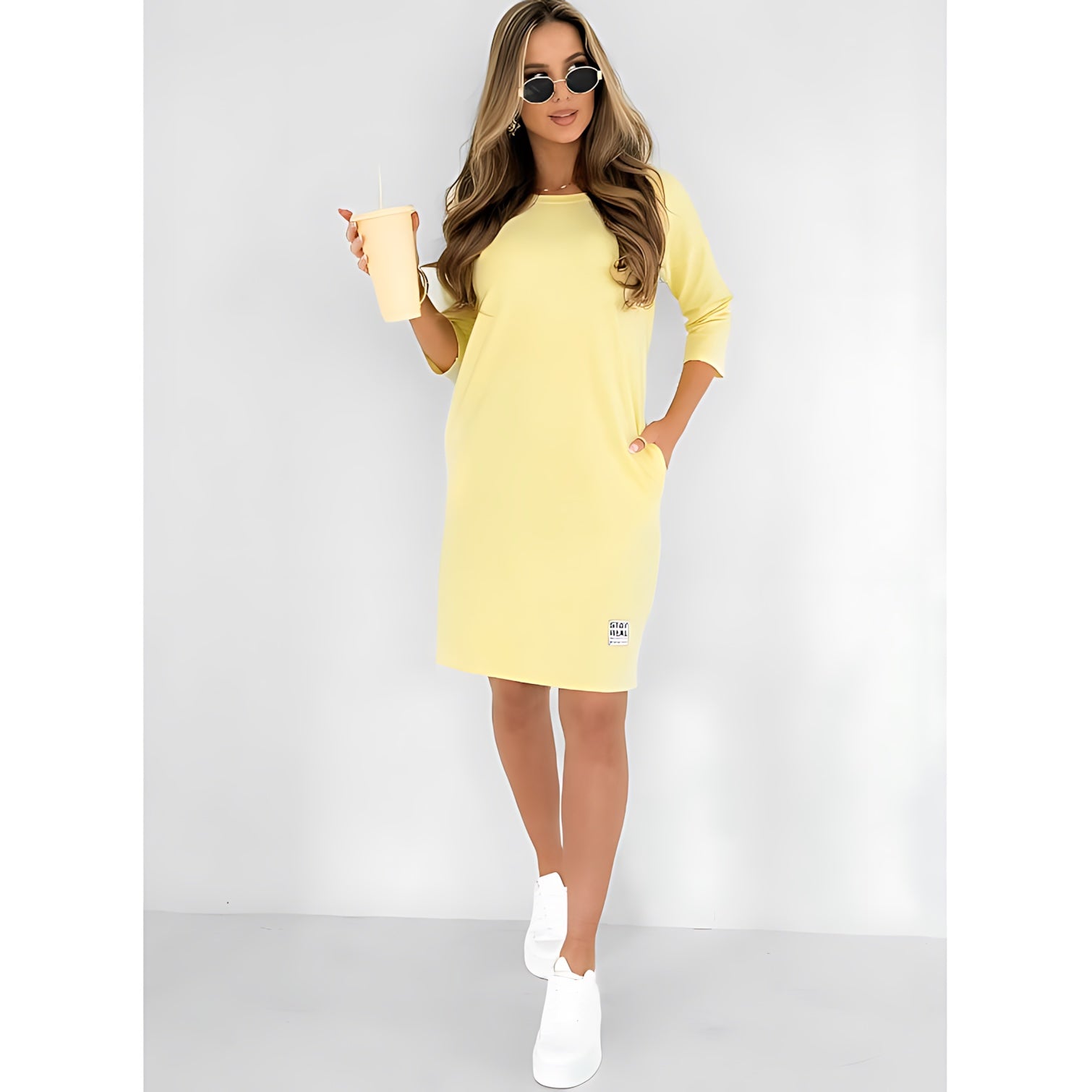 Aaliyah – Crew Neck 3/4 Sleeve Sweatshirt Mini Dress