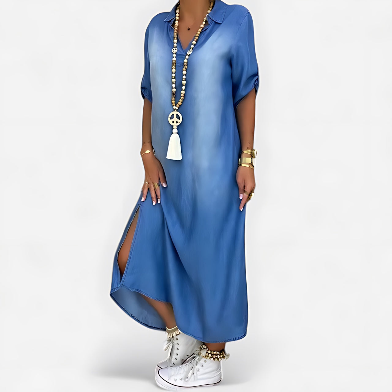 Aaliyah – Denim Short Sleeve Maxi Shirt Dress